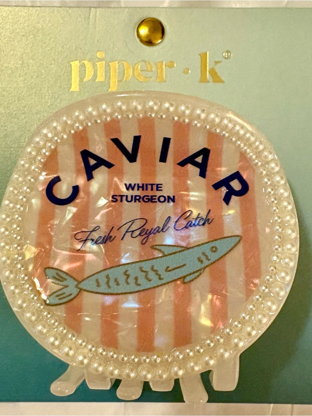 Piper K White Sturgeon Caviar Pearl Claw Clip Hair Accessory Pink Accent NEW